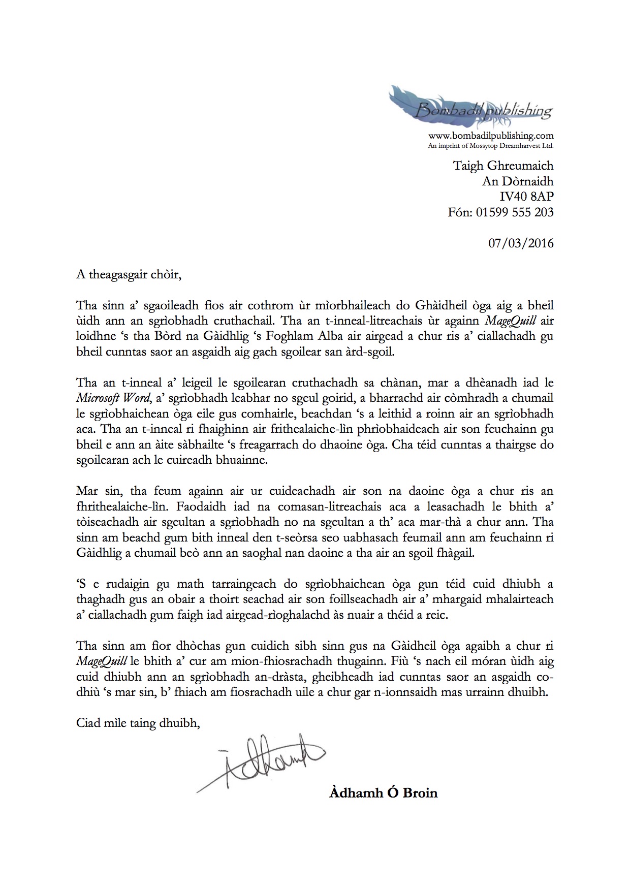 Bombadil Publishing - teagasgairean Gàidhlig